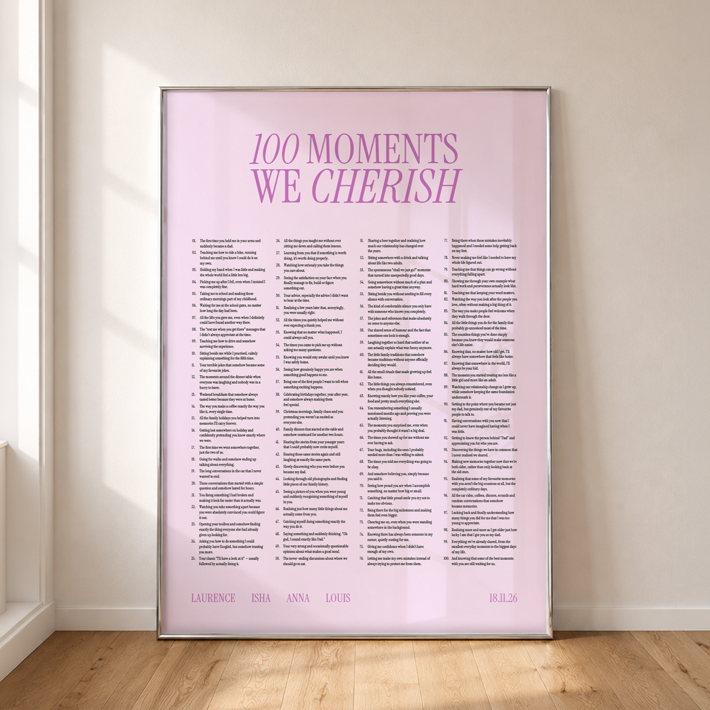 100 moments Willow poster in pink
