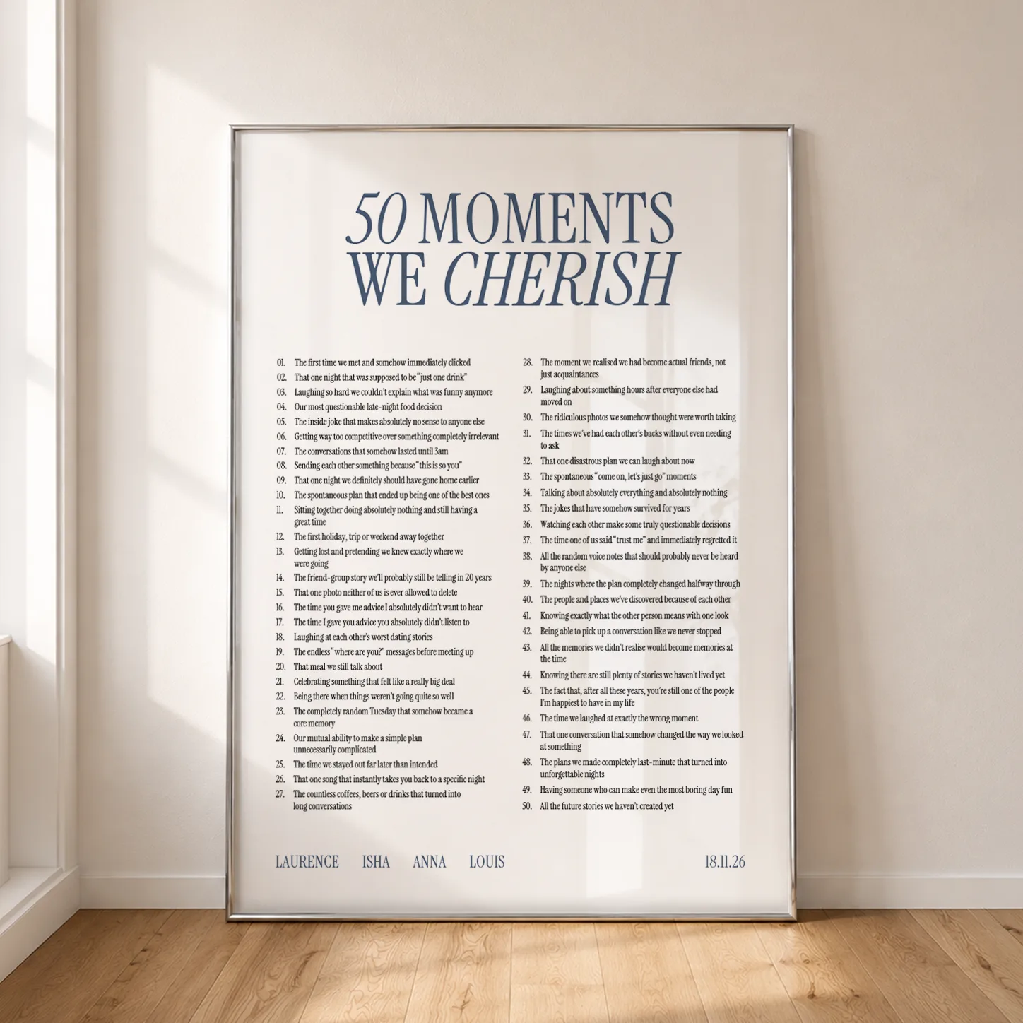 50 moments Willow poster on cream with a serif title