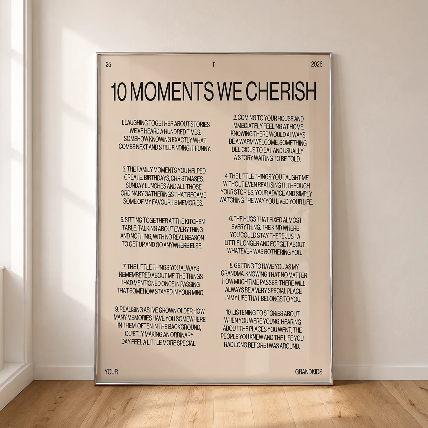 10 moments Tilted poster on bone with two wide columns