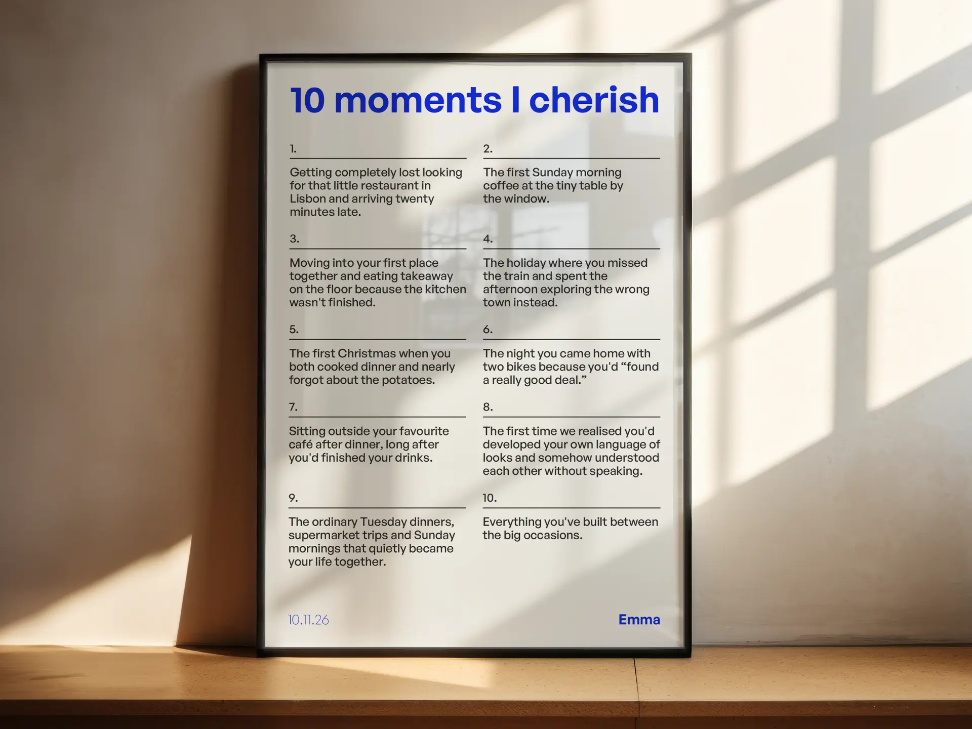 10 moments Archive poster with an electric blue title